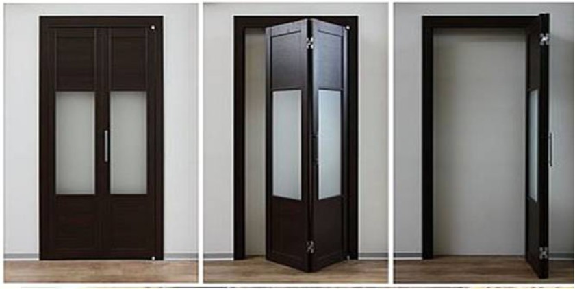 Шпонированные двери гармошка с матовыми стеклянными вставками Дзержинск