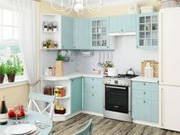 Небольшая угловая кухня в голубом и белом цвете Дзержинск